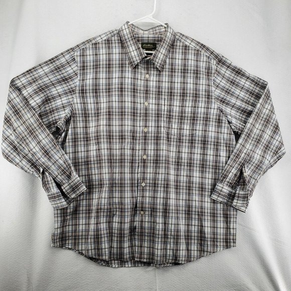 EDDIE BAUER Shirt Men's Long Sleeve Casual Button Up Collared Plaid Brown 2XL - Picture 2 of 12